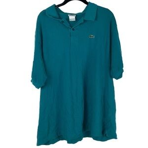 Lacoste Polo Top Fold Over Collared Shirt Pullover Short Cuff Sleeves Chest Logo